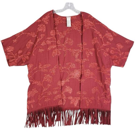 Chicos Wrap Kimono Jacket Size Small Medium Tapestry Island Village Fringe - Picture 2 of 10